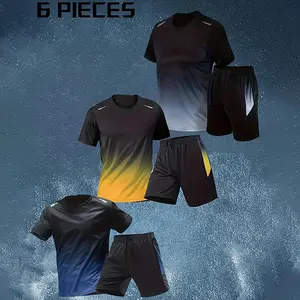 Men's 6-Piece Athleisure Tracksuit Set, Quick Sweat-Wicking Casual Sports T-Shirt + Shorts, Multi-Season Wear for Running, Basketball