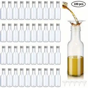 100pcs 1.7oz/50ml Mini Liquor Plastic Bottles with Lids And Funnels - Compact, Reusable, And Leak-Proof Containers for Roostertail Parties, Weddings, And Gift Baskets - Includes Ginger Shot And Hot Sauce Bottles