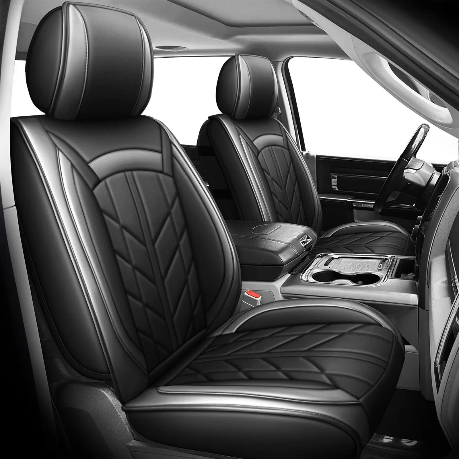 Tailored Custom Seat Cover Set for 2009-2022 Ford F150 SuperCrew & SuperCab, Front Bucket & Rear 6/4 Split Seat Fit, Faux PU Leather, Waterproof, Wear-Resistant, Airbag Compatible, Breathable, All-Weather Acetamide-Infused Pickup Truck Cushion Protectors