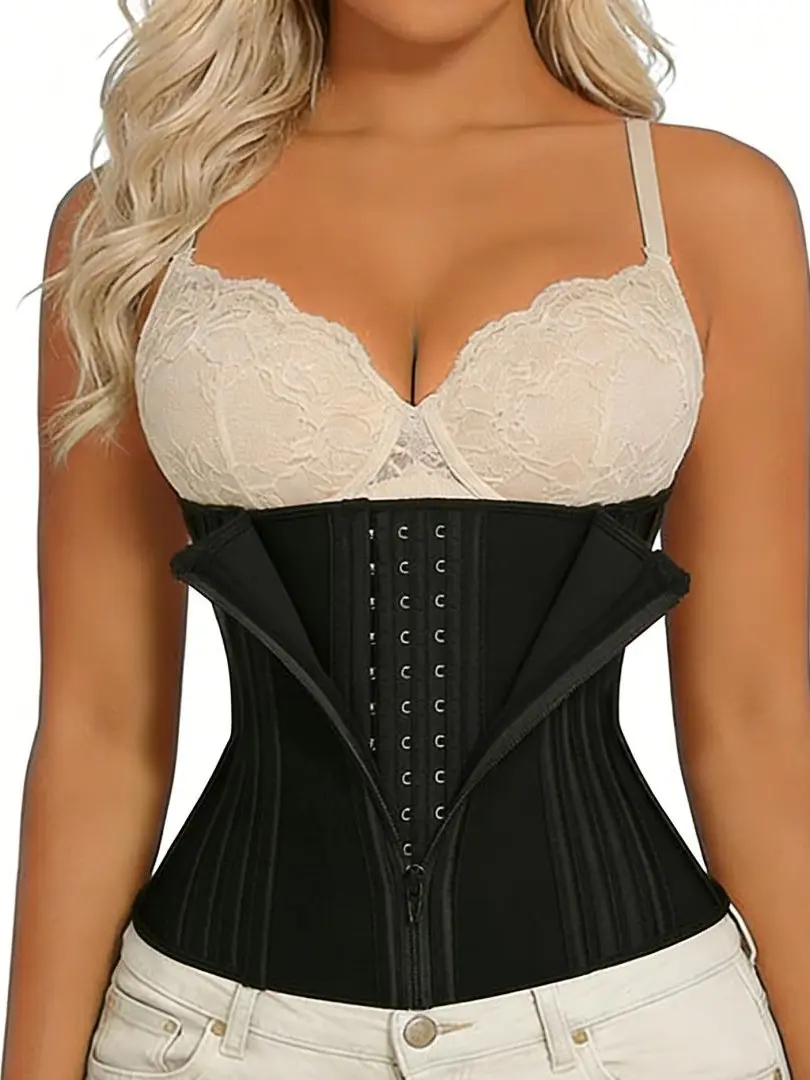 Women's Waist Trainer Short Torsos Faja Body Shaper with Adjustable Zipper, Anti-Roll Corset Girdle for Everyday Casual Wear Body Suit Shapewear High Compression Bodysuits