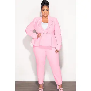 Final Sale Plus Size Peplum Blazer Suit 2pc Set in Soft Pink