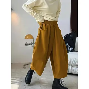 Elegant Women’s Mustard Yellow Non-Stretch Wide-Leg Pants, Suitable for Both Casual and Formal Occasions