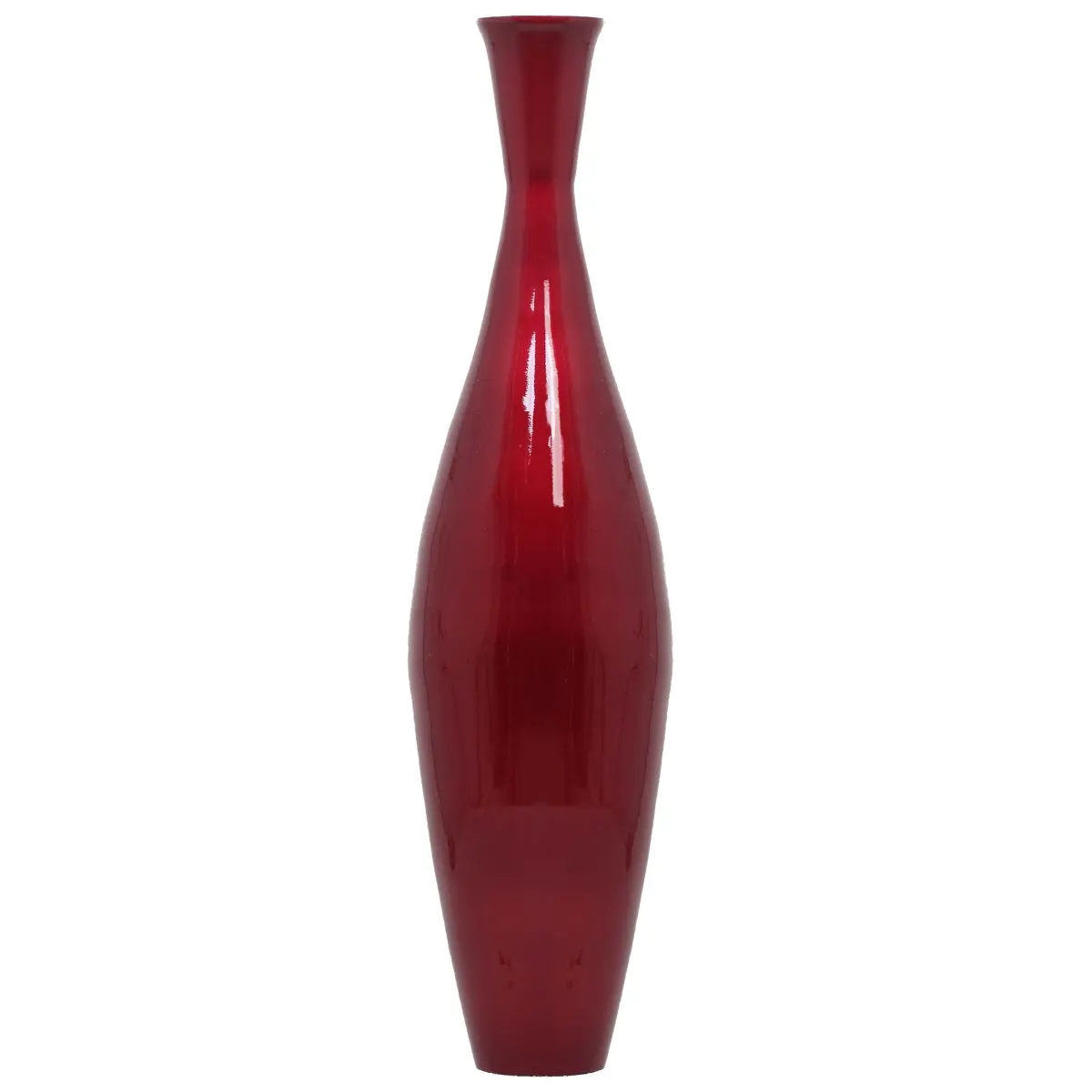 11 x 43 in. Modern Bamboo Narrow Trumpet Floor Vase with Metallic Finish, Red