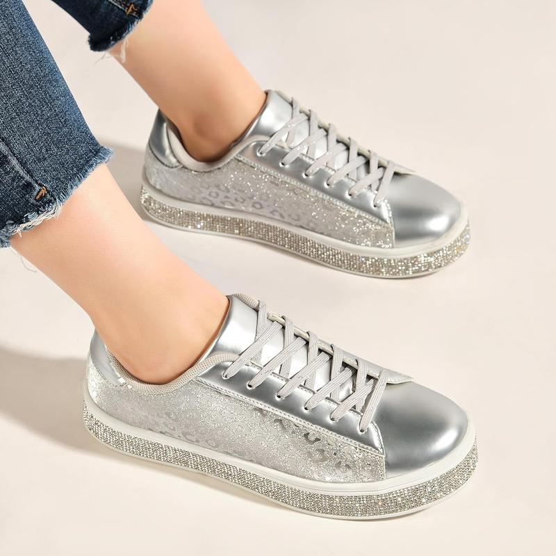 Women's Glitter Tennis Sneakers Neon Dressy Sparkly Sneakers Rhinestone Bling Wedding Bridal Shoes Shiny Sequin Shoes