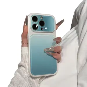 New Stylish Gradient Color-Block Phone Case with Tempered Glass Back Panel and Full-Coverage Camera Lens-Compatible with iPhone 17 Pro Max, 16, 15, 14, and 13 Models-Glossy Phone Case
