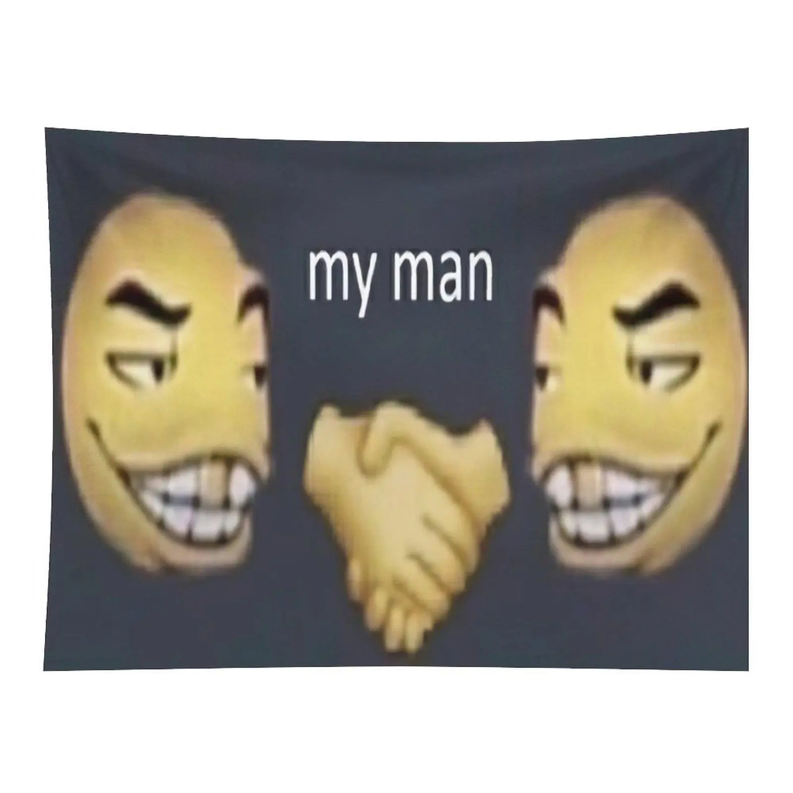 Funny My Man Handshake Meme Wall Tapestry Retro Emoji Handshake Graphic Humor Novelty Art For Dorm Apartment Party Wall Hanging