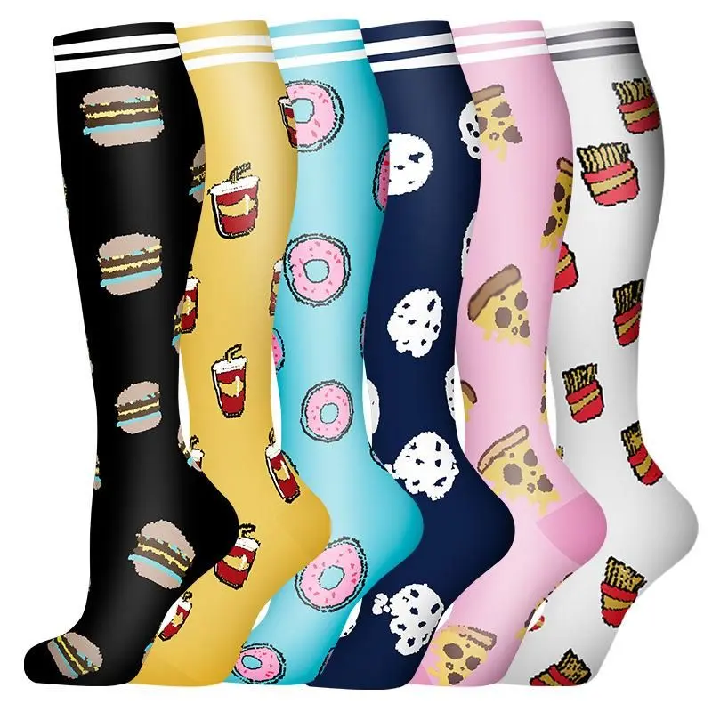 MhzyCaus 6 Pairs Women's Creative Pattern Compression Socks, Breathable Quick-Dry Fabric, Comfortable Calf Support Socks for Sports Training & Daily Wear
