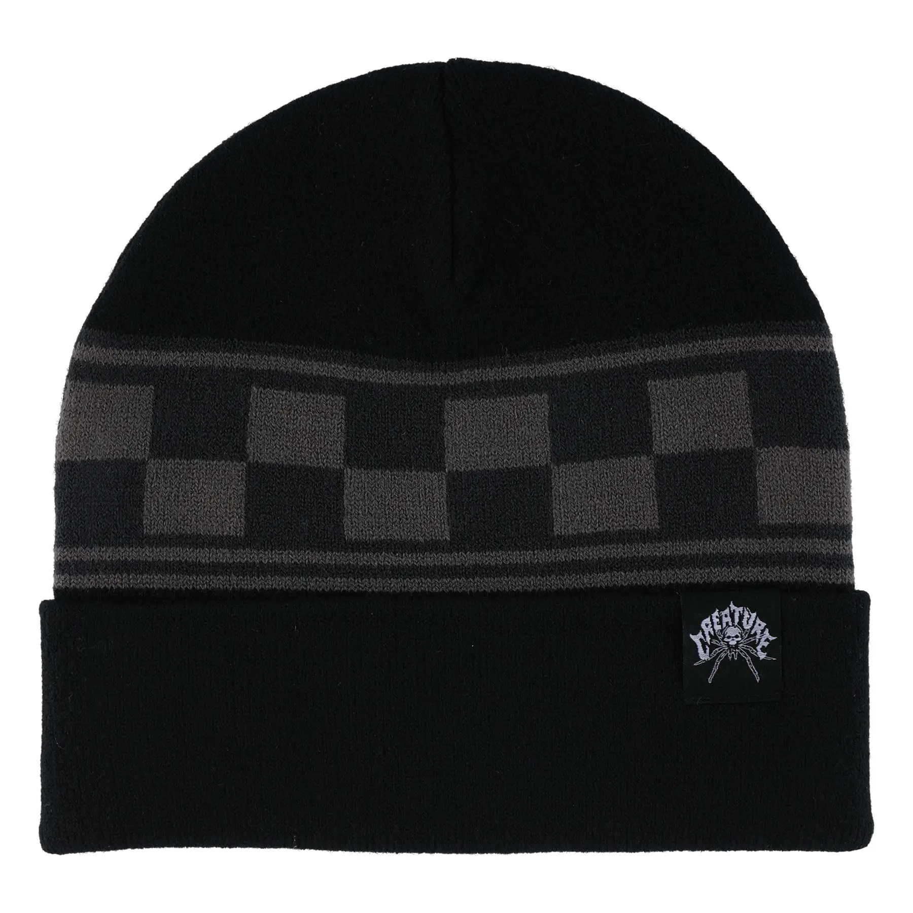 Ransom Long Shoreman Beanie with Knit Pattern, Casual Ribbed Knit Hat Featuring a Contrast Cuffed Brim and Woven Label, Beanie Hat, Colorway Green Has Contrast Cuff, Creature Skateboards, Ribbed Knit Beanie