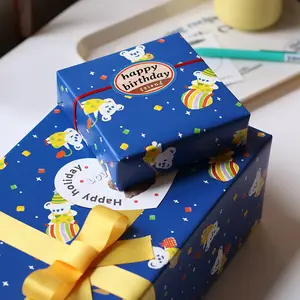 Single Sheet Premium Gift Wrapping Paper, Celebration & Cute Bear Circus Design, 20.47*30.71 Inch, Creative Cartoon Wrapper Perfect for Birthday, Party, Holiday & Confession Gift Packaging