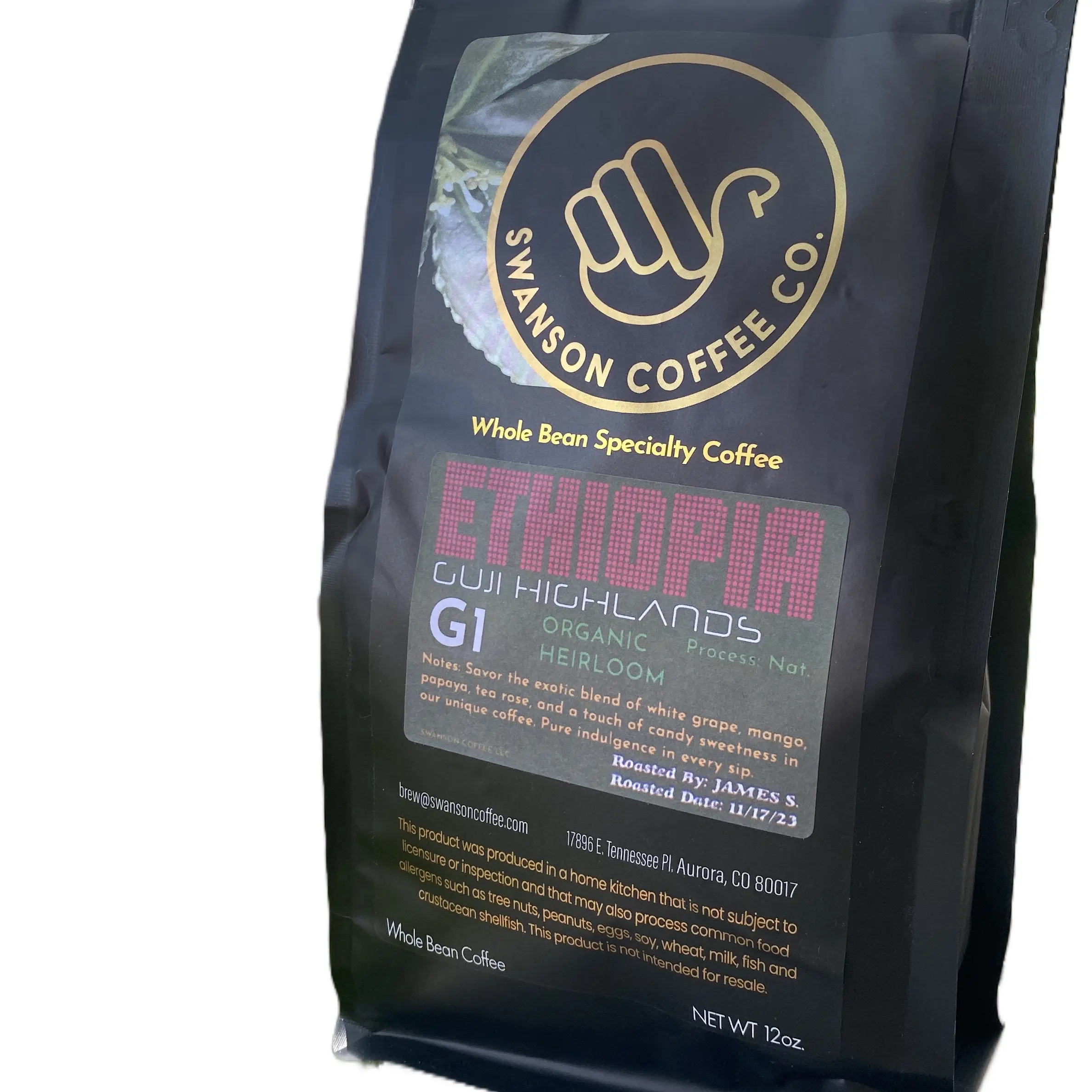 Swanson Coffee, small batch specialty coffee roaster presents: Ethiopia, Guji Highlands, G1 organic heirloom coffee.