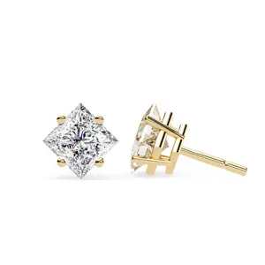 2.39 Carat Princess Cut Lab Grown Diamond Ear Studs For Women
