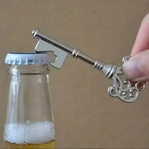 Vintage Crown Key Shape Bottle Opener with Keychain Pendant, Unique Barware Tool for Home Bar Essentials, Perfect Wedding Party Favor Gift