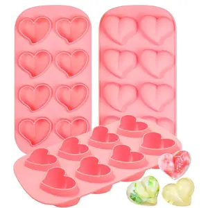 3PCS Heart Shpaed Ice Cube Trays, 8-Cavity Heart Silicone Mold, Easy-Release Silicone Ice Tray, Stackable Silicone Ice Trays for Freezer, BPA & LFGB Safe, Easy Release for Kitchen, RV, Cocktail, Coffee, Soup & Food with Fun Shapes