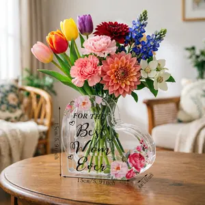 Heart Vase, Acrylic Heart Shaped Vase for Flowers, Bookend Vase Flowers Bookshelf Clear Book Flower Vase - Floral Bookshelf Decor, Acrylic Flower Holder Space-Saving Organizer Thank You Gifts for Women Boss Coworkers Leader Teacher