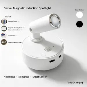 Rotating Magnetic Induction Spotlight, Minimalist Tech Style, No Drilling Required, Type-C Charging, Rgbw Full Color Effect, Remote Control