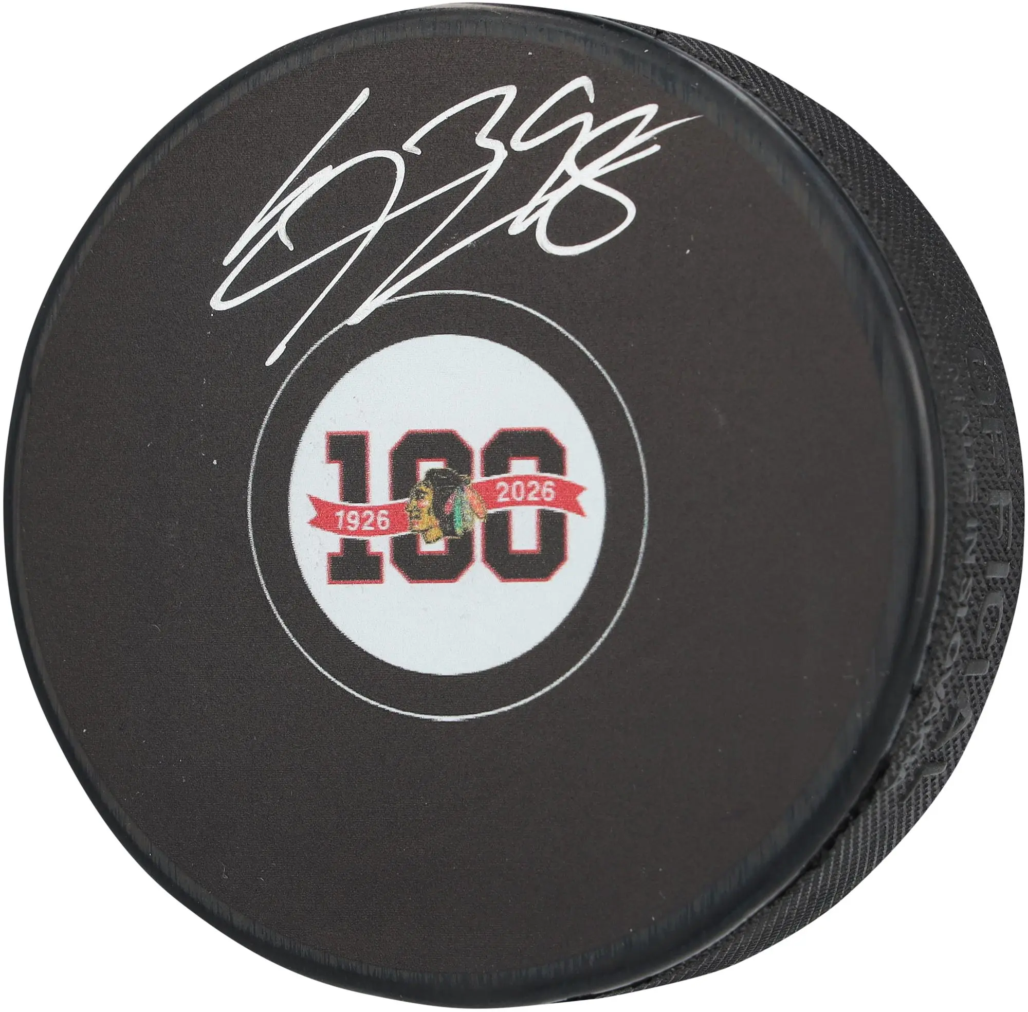Connor Bedard Chicago Blackhawks Autographed 100th Anniversary Season Hockey Puck - Fanatics Authentic Certified