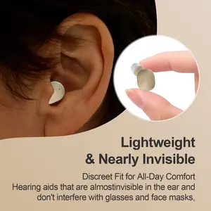 Rechargeable Hearing Aid Charging Box, In-Ear Reusable Lithium Batteries, Silicone Ear Tips for Adults, Indoor Outdoor Use