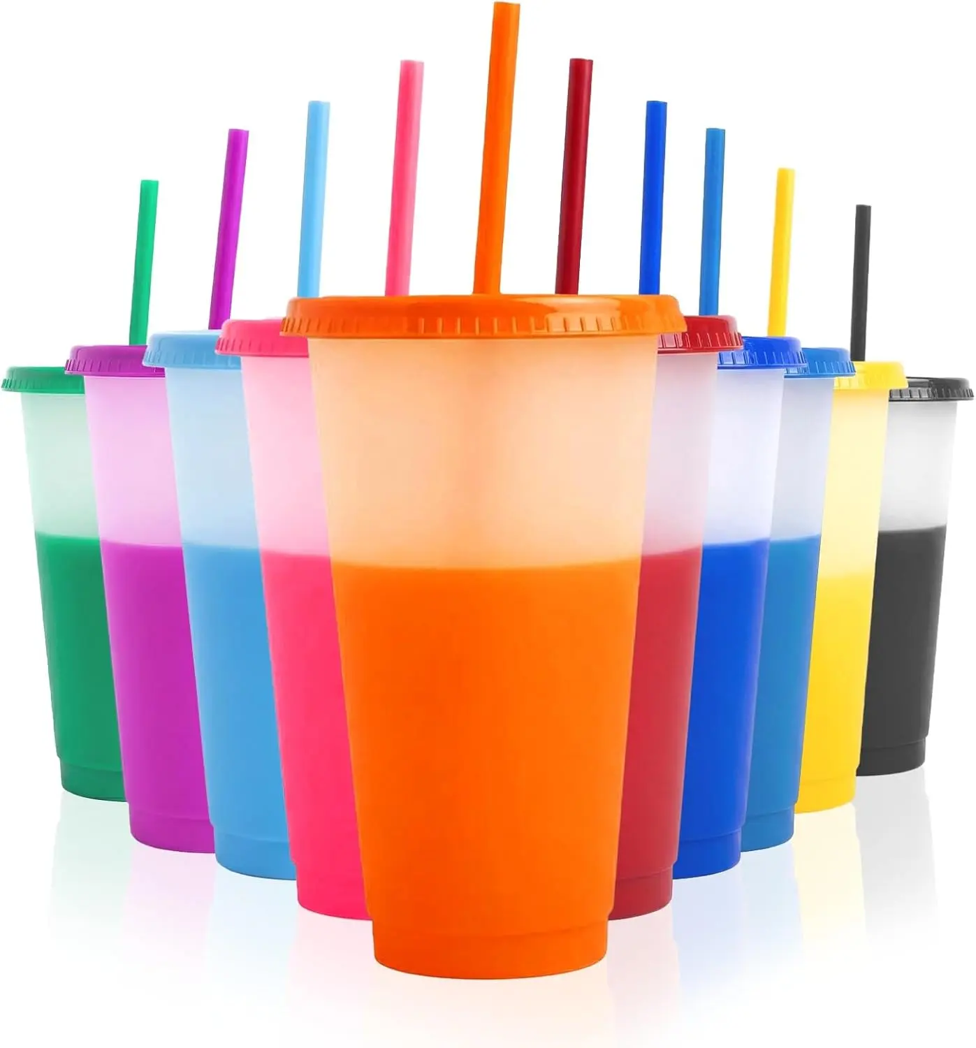 10pcs 24oz Color Changing Cups with Lids and Straws, Color Changing Tumbler, Reusable Cups with Lids in Multicolors Perfect for Cold Drinks, Cold Coffee, Smoothie etc