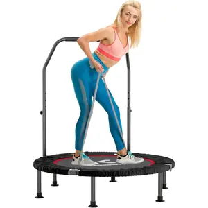 40" Mini Flodable Spring Rebounder Trampoline for Adults, Small Exercise Trampoline for Indoor Worout and Fitness,  Resistance Band Included, Max Load 330 LBS
