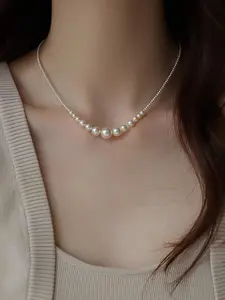 Elegant Gradient Pearl Necklace, French Simple Jewelry, Luxurious Fashion Clavicle Chain, Women's Sweater Accessory