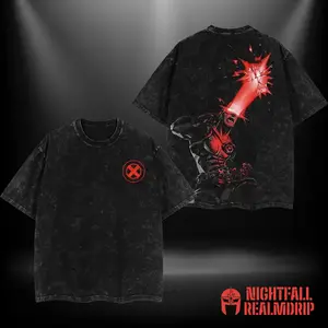 Cyclops MCU X Mutants Double Printed Oversize Lightweight Acid Washed Tee TV Show Graphic Top Cotton Gift T-Shirt For Comic Lover, Gift T-Shirt For Movie Lover