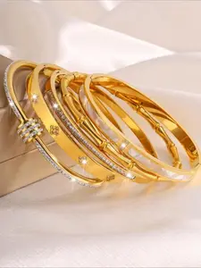 Elegant Minimalist Bangle Stack Set, Bracelets for Women, Stackable Bracelets, Stainless Steel Jewelry for Party, Daily Clothing Decor, Trendy All-match & Exquisite Jewelry for Birthday Gift, Gifts for Her, High Quality Bracelet, Multilayered Bangles