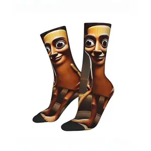 Tung Tung Tung Suhur  Crew Socks - Funny Wooden Man Meme High Elastic Polyester Printed Stockings - for Skateboard Streetwear, Gym Workout & Casual Lounging - Quirky Gag Christmas Gift for Teenagers, Men & Women