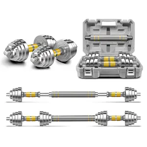 PHOEROS Adjustable Dumbbell Set - 44 LBS weights set, Dumbbell Barbell 3 in 1, Steel Dumbbells Pair with Connecting Rod for Adults Women Men Fitness Workout, Home Gym Exercise Training Equipment