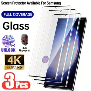 3-Pack Tempered Glass Protective Screen Protectors with Fingerprint Unlock for Samsung Galaxy S25 S24 Edge Ultra S23 S22 Plus S21 S20 FE S10 Note 10 Plus Note 20 Ultra S23+ S22+ S21+ Anti-Scratch, Bubble-Free, 9H Hardness Streamlined Design Accessories