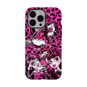 Hot Pink Leopard Print Monster High Draculaura Phone Case, Trendy Girly Aesthetic, Tough Shockproof Protective Cover, Compatible with iPhone 11-17 Pro Max/Plus and Samsung Galaxy S21-S25, Gift for Fashion Girls Women
