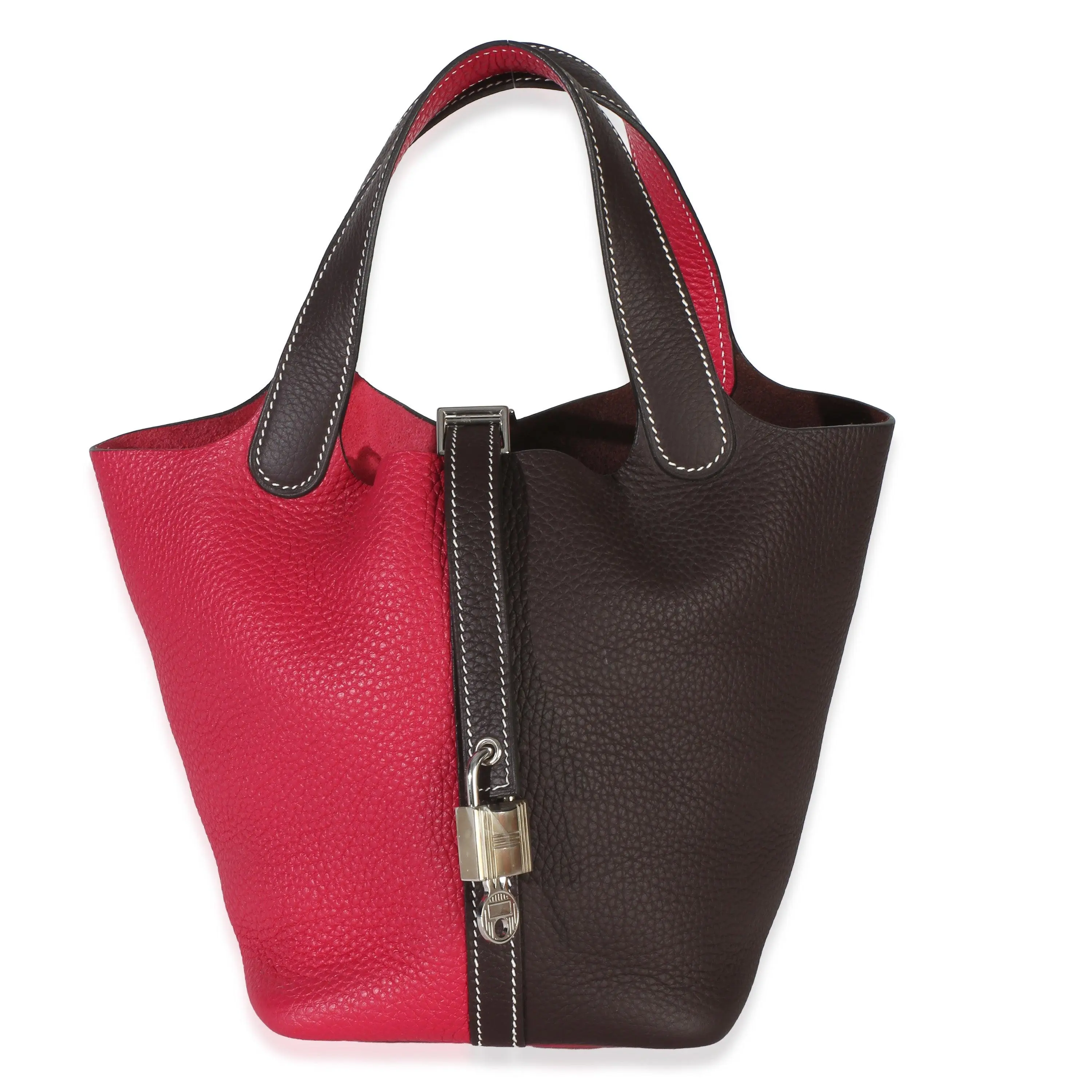 Pre-owned NY156573 Hermès Framboise Rouge Sellier Casaque Picotin Lock 18 PHW
