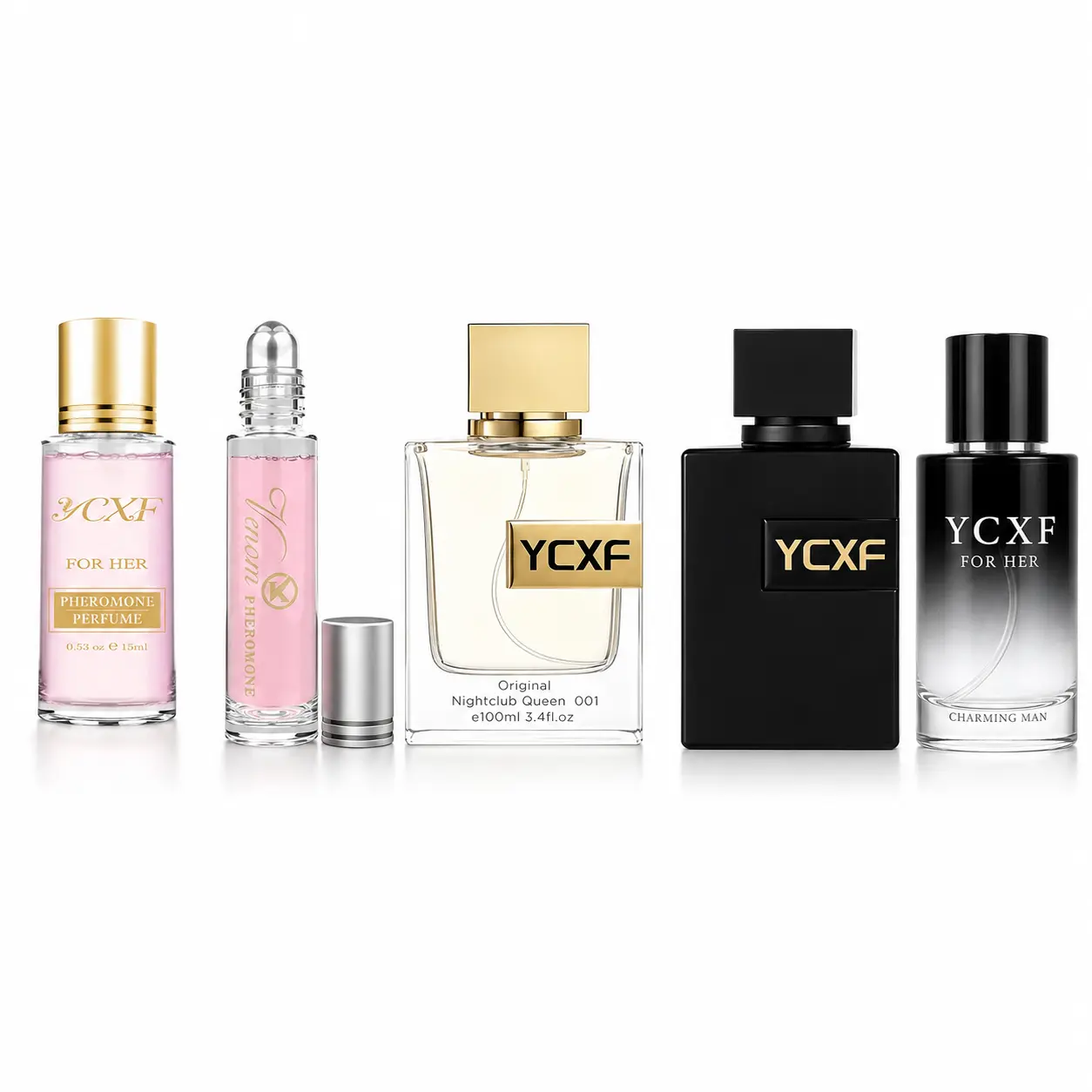 YCXF Pheromone Perfume for Her & Him – 5 Unique Scents, Premium Glass Bottle with Embossed Logo, Long-Lasting Eau de Toilette