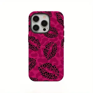 An elegant red lip and leopard print phone case, compatible with iPhone 17/16/15/14/13/12/11 Pro Max/Plus and Samsung Galaxy S23FE/22/23/24/25.