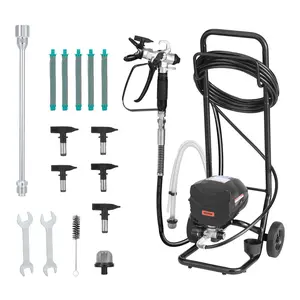 fathersdaygift VEVOR Stand Airless Paint Sprayer, 650W, 3000PSI High Pressure Airless Sprayer with Cart, Cleaning Brush, Hose, Extension Rod, Nozzles, Electric Spray Paint Machine for House Exterior and Interior
