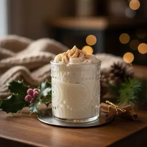 Eggnog Latte Holiday Dessert Candle Festive Scented Wax for Cozy Atmospheres Hand-Poured with Whipped Cream Swirl & Cinnamon Sticks 7 oz Soy Blend