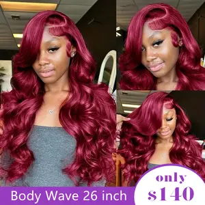 【26‘’ Body=$140】Tahikie #99J 13x6 Full Frontal HD Lace Body Wave Wig 200% Density Burgundy Colored #4 Chocolate Brown Natural Black Human Hair Wigs For Women