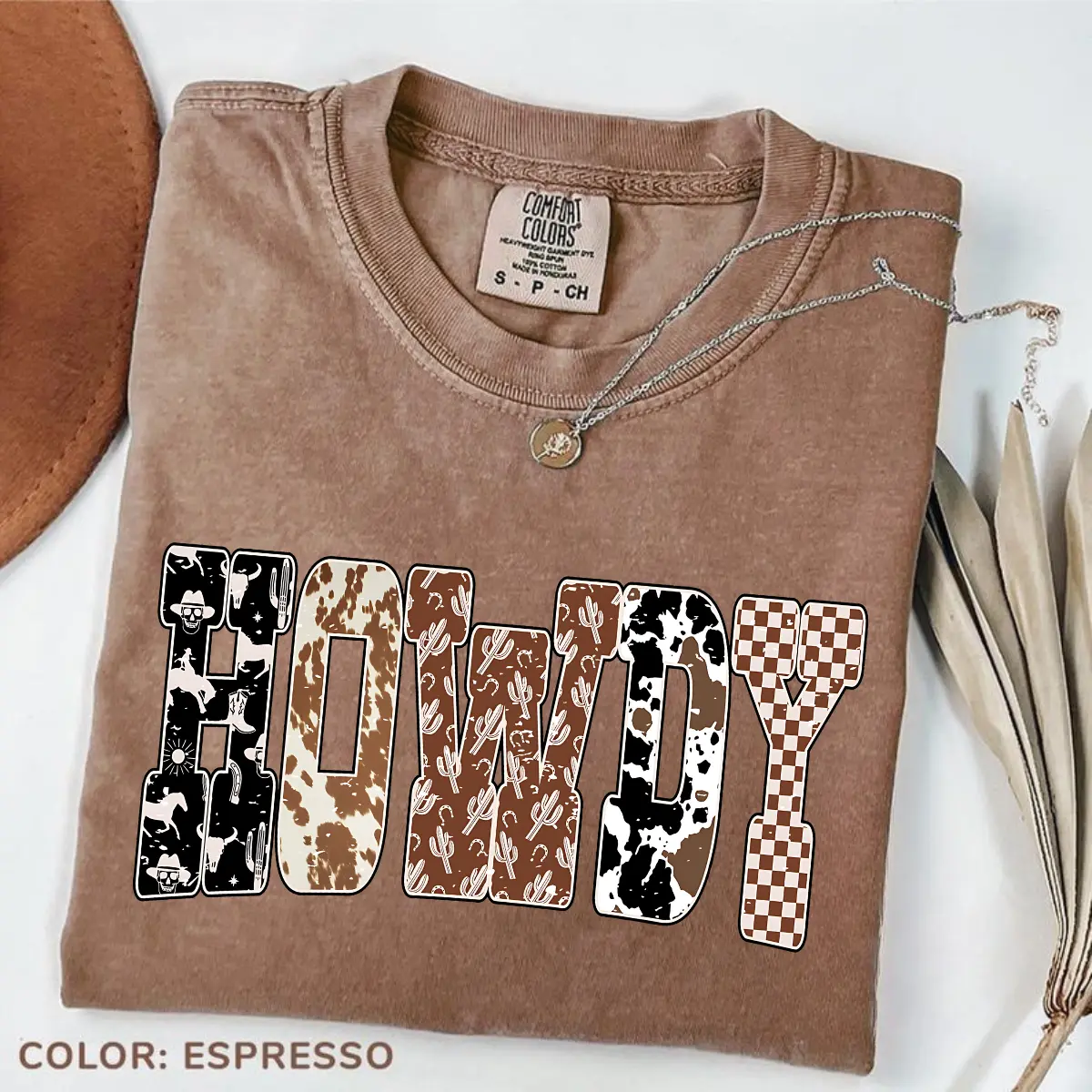 Comfort Colors Howdy T-shirt Western Halloween Ghost Sublimation Gift For Cowboy Checkered Fall Letters T-shirt Spooky Rustic