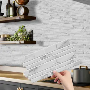 (12/24/48 pieces) Mosaic marble imitation crystal design, waterproof and oil-proof mosaic tiles, self-adhesive (peel and stick), easy to install, 12 cm X 24.6 cm, Home Decor
