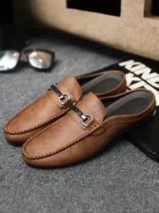 Men's British Style Slip-On Half Sandals, Date Night & Daily Wear, Unique Metal Buckle, Versatile Heel Design, Comfortable & Stylish