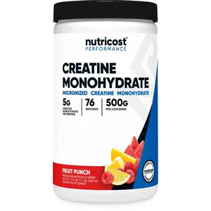 Nutricost Creatine Monohydrate Powder 500G Fruit Punch Micronized 5G Per Serving 76 Servings