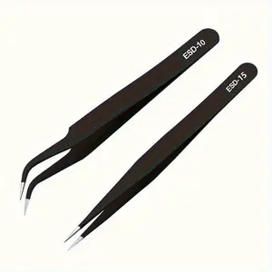 1/2Pc Nails Art Stainless Steel Curved Straight Black Tweezer for 3D Sticker Rhinestones Nipper Picking manicure Tool Sequins Bead Stainless Steel Tweezers