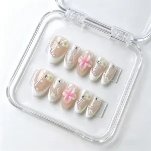 Beautiful Nails Haven 10Pcs Short Almond Press-On Nails Handmade Reusable Acrylic Cute Nail Art With Charms High Quality Luxury Nails