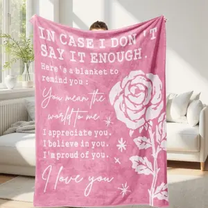 Gifts for Her, Anniversary Birthday Gifts for Girlfriend, Wife, Romantic Pink Blanket with Rose Print, I Love You Gifts for Her, Wedding, Valentines Day Gift, Soft And Comfortable Thin blanket