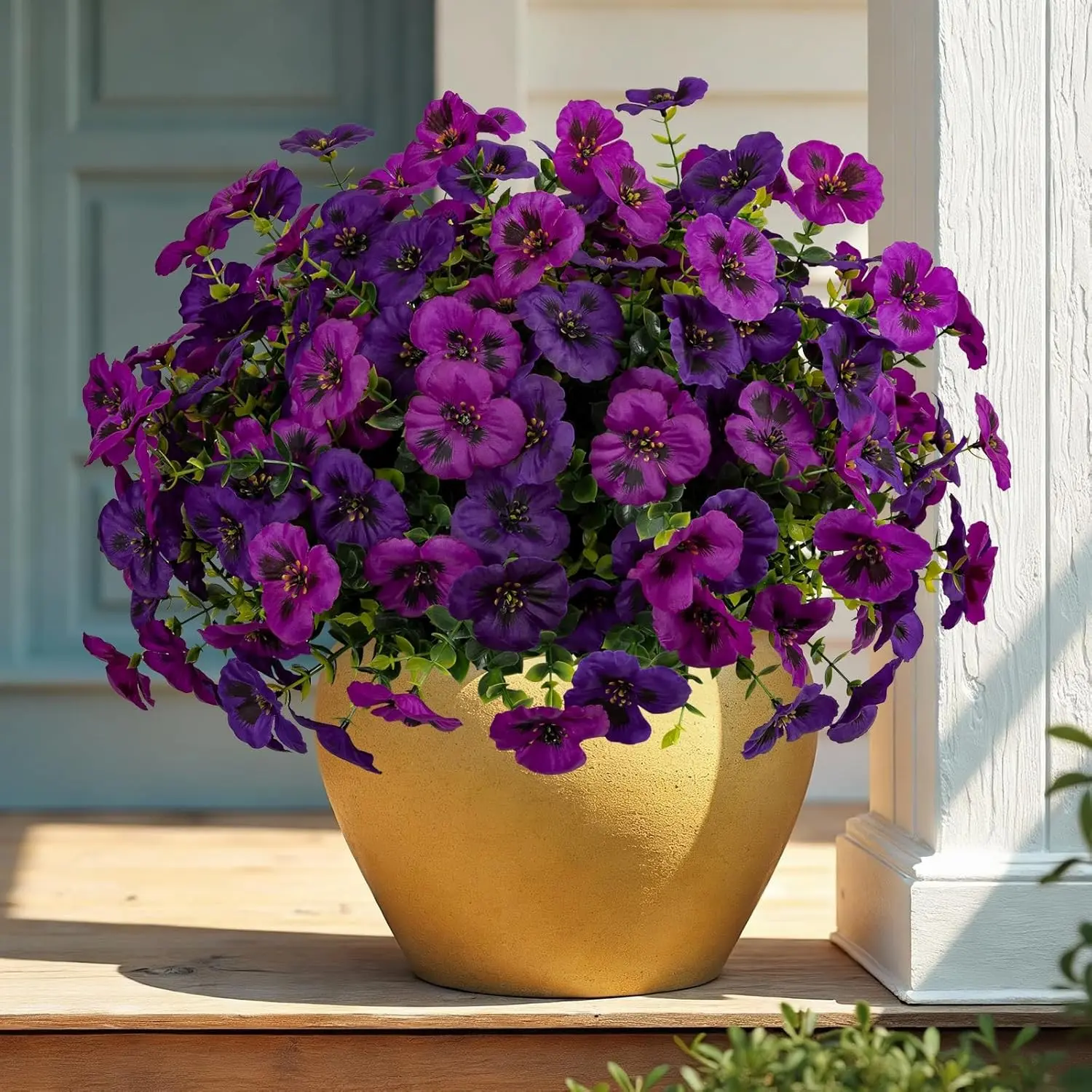 8 Piece Outdoor Artificial Flowers Fake Pansies -Two-Tone Faux Flowers per Stem, Decorative Faux Flowers, UV Resistant for Indoor Outdoor Porch Garden Planters Patio Window Box Home Decor(Purplish Red)