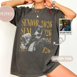 Personalised Senior 2026 Shirt, Custom Vintage Photo And Year Senior Shirt, Class of 2026 Shirt