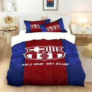 Barcelona Football Club Emblem Themed Duvet Cover Set, Decorative Duvet Cover, Suitable for Bedroom Bedding Decoration for Boys, Teenagers, The Gift for Football Enthusiasts, Including 1 Duvet Cover & 1-2 Pillowcases, Excluding Quilt and Pillow Inserts