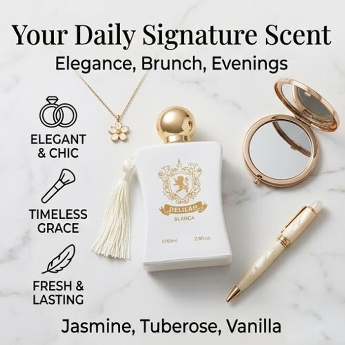 DELILAH BLANCA Eau de Parfum for Women 85ml | A gentle floral fragrance with notes of jasmine, tuberose, and vanilla | A luxurious white porcelain bottle with a tassel design | Long-lasting, sophisticated scent | An elegant fragrance for work and dates