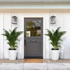 Merxent 22.4 Inch Tall Planters Set of 2, Self Watering Flower Pots with Water Level Monitor, Removable Inner Bucket and 2 Plant Trays, Large Plastic Planters for Patio Porch Living Room, Black