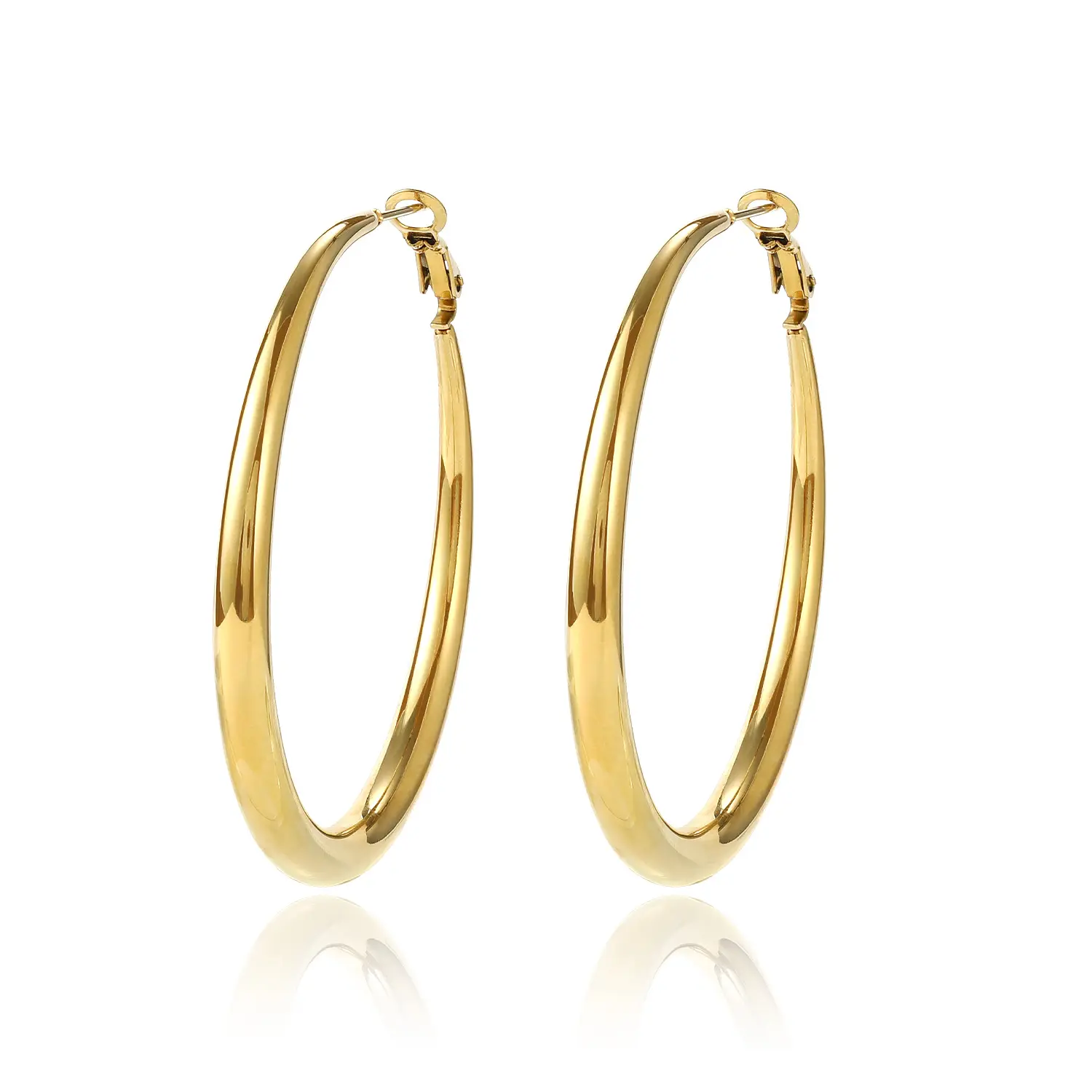 18K Gold Plated Thick Tube Hoops - Classic Large Fashion Earrings for Everyday Wear