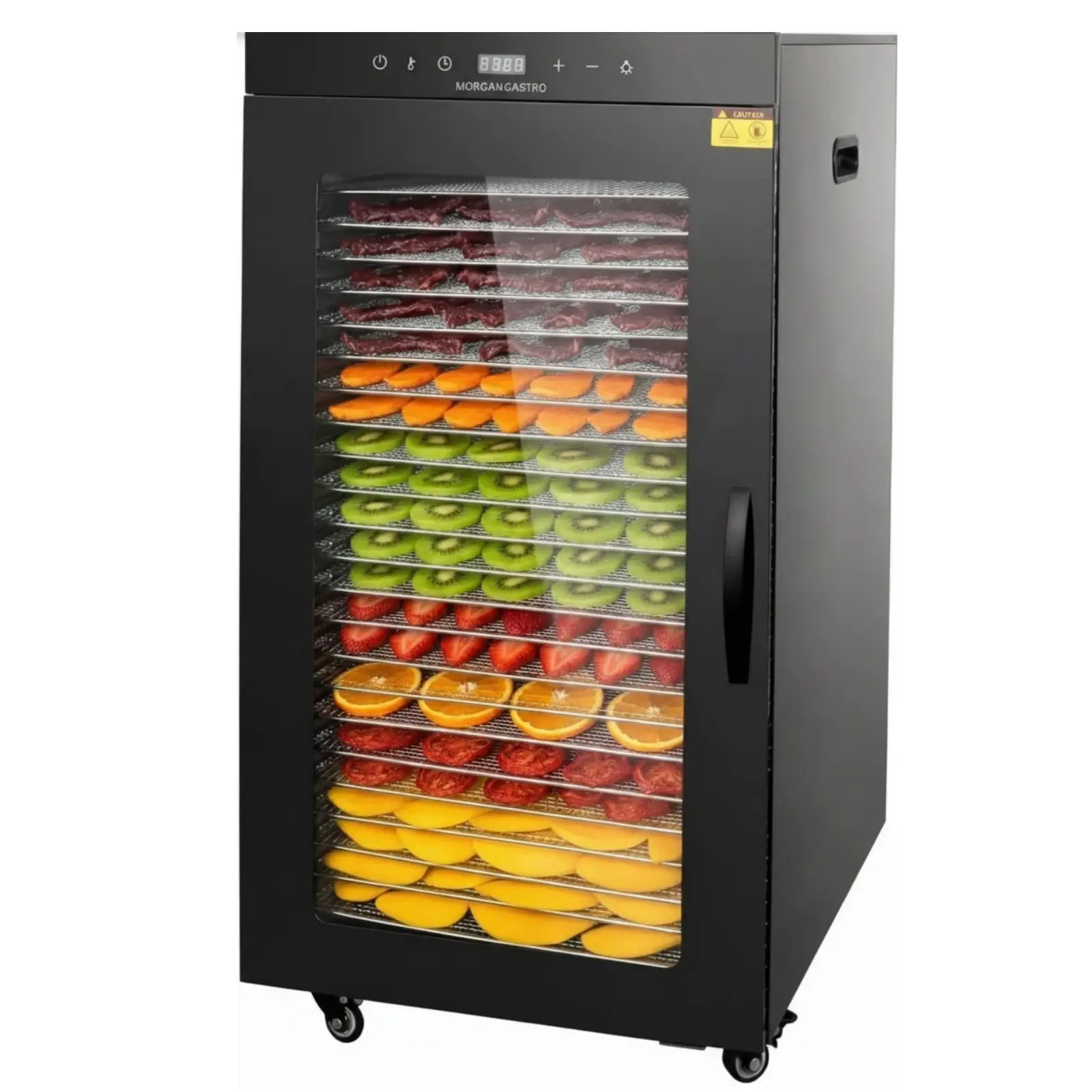 Hakka 24-Tray Food Dehydrator, 1600W Power, 110V Plug, 86°F-194°F Temp Range, 24H Timer, 22.3x18.5" Size, Food-Safe Stainless Steel for Jerky, Fruits, Herbs